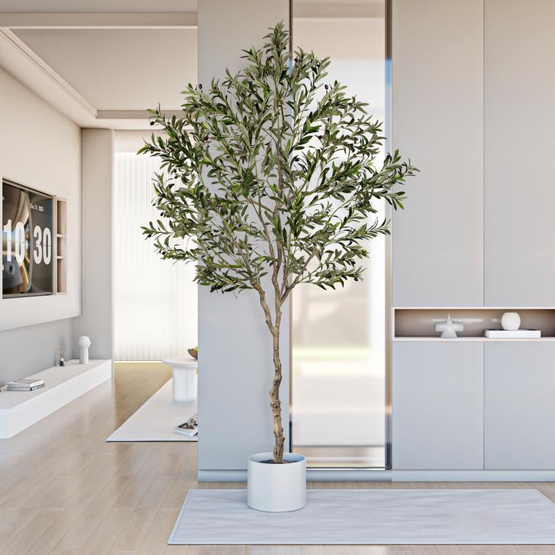 Fluffy 6/7/8Ft Artificial Olive Tree, Fake Potted Olive Tree with Branches, Leaves and Fruits, Fake Plant, Indoor Decoration