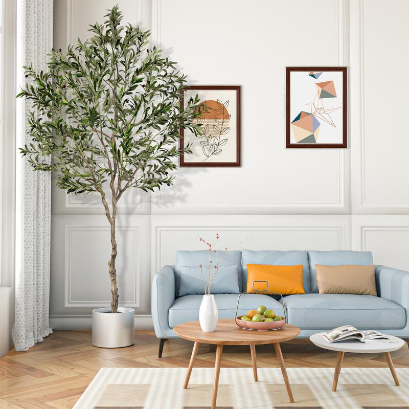 Fluffy 6/7/8Ft Artificial Olive Tree, Fake Potted Olive Tree with Branches, Leaves and Fruits, Fake Plant, Indoor Decoration
