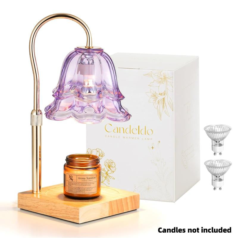 Flower Candle Warmer Lamp, with 2 Bulbs, Height Adjustable with Timer, Unique Glass Lily of the Valley Lamp for Home & Bedroom Decor, Ideal Gift for Birthday/Mother'S Day, Valentine'S Day Gift
