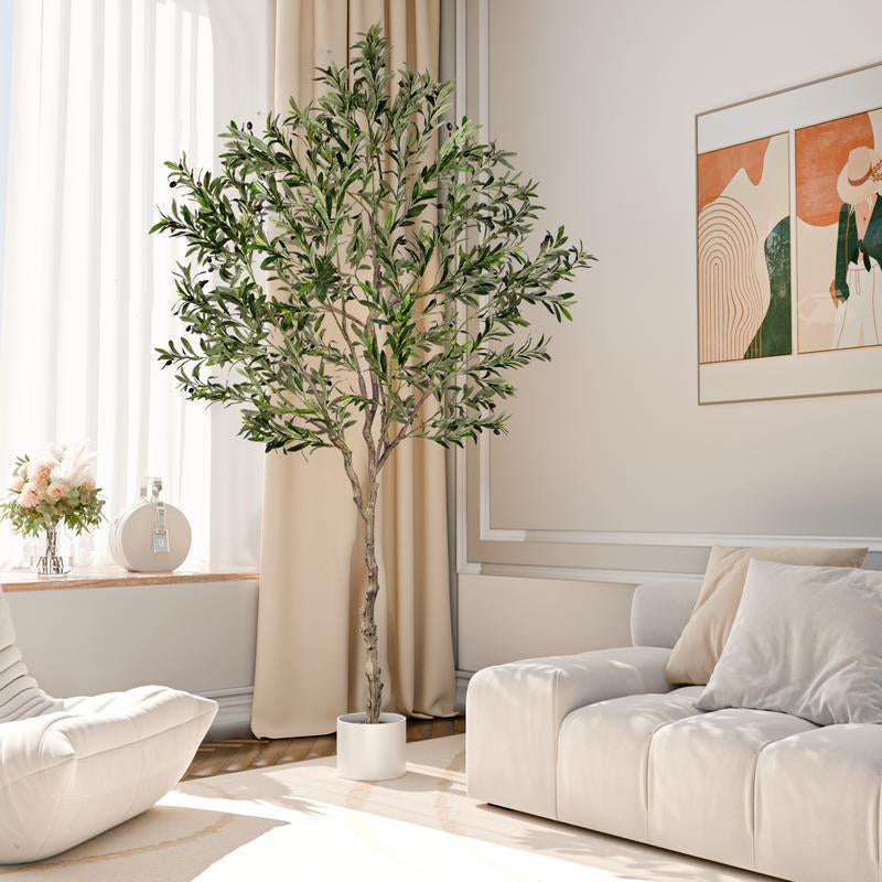 Fluffy 6/7/8Ft Artificial Olive Tree, Fake Potted Olive Tree with Branches, Leaves and Fruits, Fake Plant, Indoor Decoration