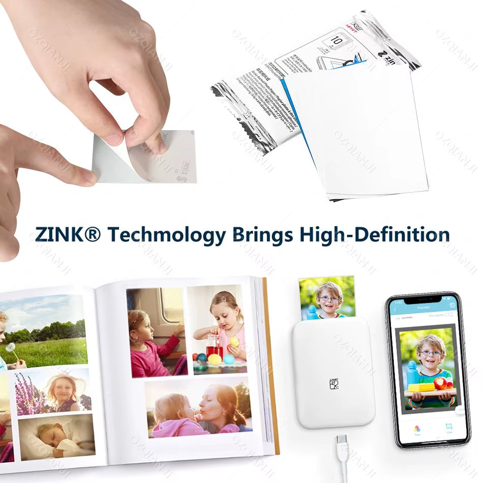 Original MT53 2X3 Inch Pocket Mini Color Photo Printer Smart Wireless Mobile Maker Self-Adhesive Photo Sticky-Backed Photo Paper