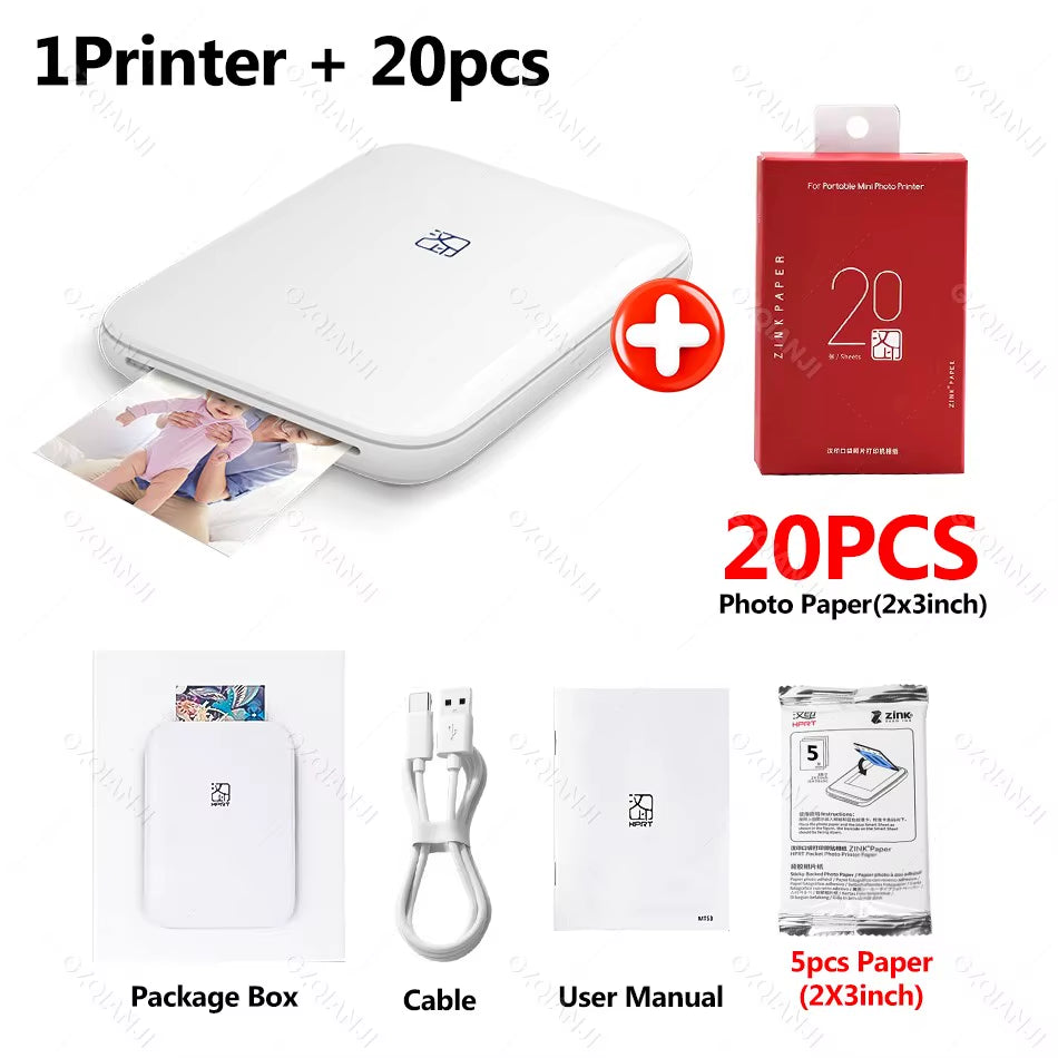 Original MT53 2X3 Inch Pocket Mini Color Photo Printer Smart Wireless Mobile Maker Self-Adhesive Photo Sticky-Backed Photo Paper