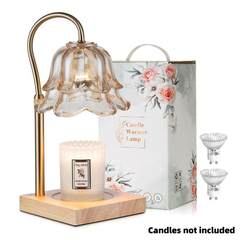 Flower Candle Warmer Lamp, with 2 Bulbs, Height Adjustable with Timer, Unique Glass Lily of the Valley Lamp for Home & Bedroom Decor, Ideal Gift for Birthday/Mother'S Day, Valentine'S Day Gift