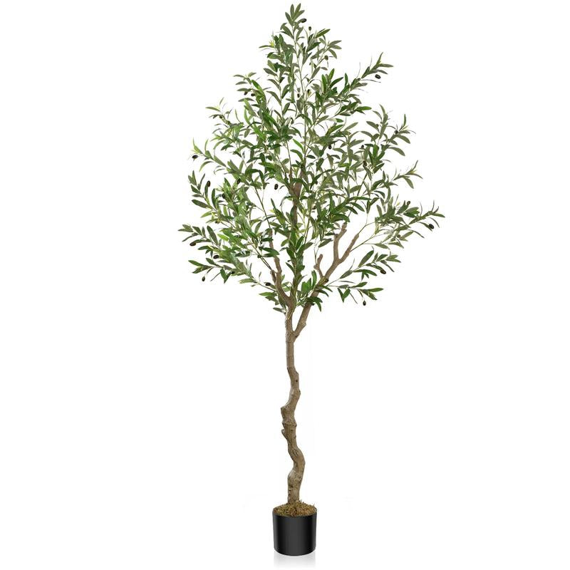 Fluffy 6/7/8Ft Artificial Olive Tree, Fake Potted Olive Tree with Branches, Leaves and Fruits, Fake Plant, Indoor Decoration