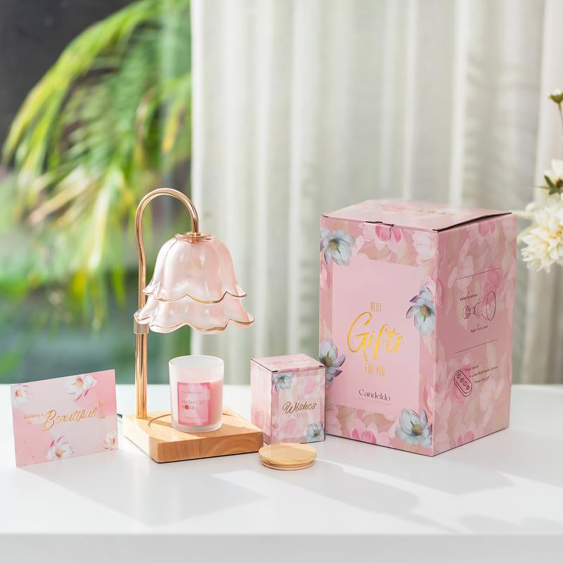 Flower Candle Warmer Lamp, with 2 Bulbs, Height Adjustable with Timer, Unique Glass Lily of the Valley Lamp for Home & Bedroom Decor, Ideal Gift for Birthday/Mother'S Day, Valentine'S Day Gift